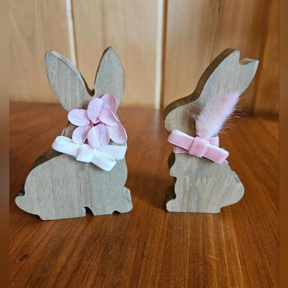 Tier Tray Decor - Wood Bunnies - Pink Set